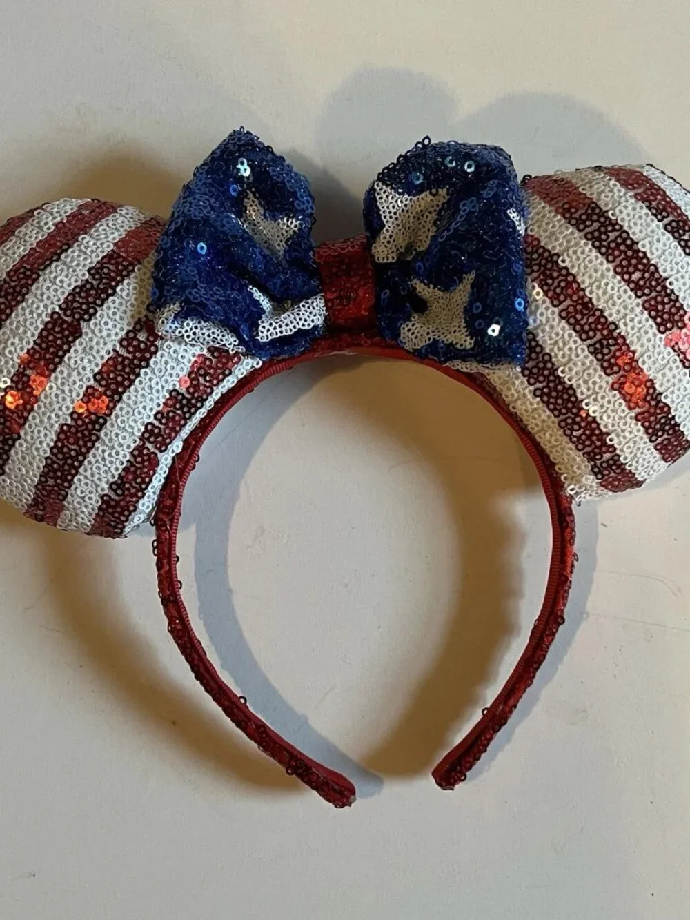 Disney Mickey or Minnie Mouse Americana Red White & Blue Sequin Ears Headband